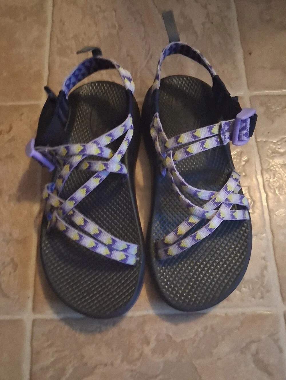 Chaco Kids Sandals Purple Yellow Patterned Straps